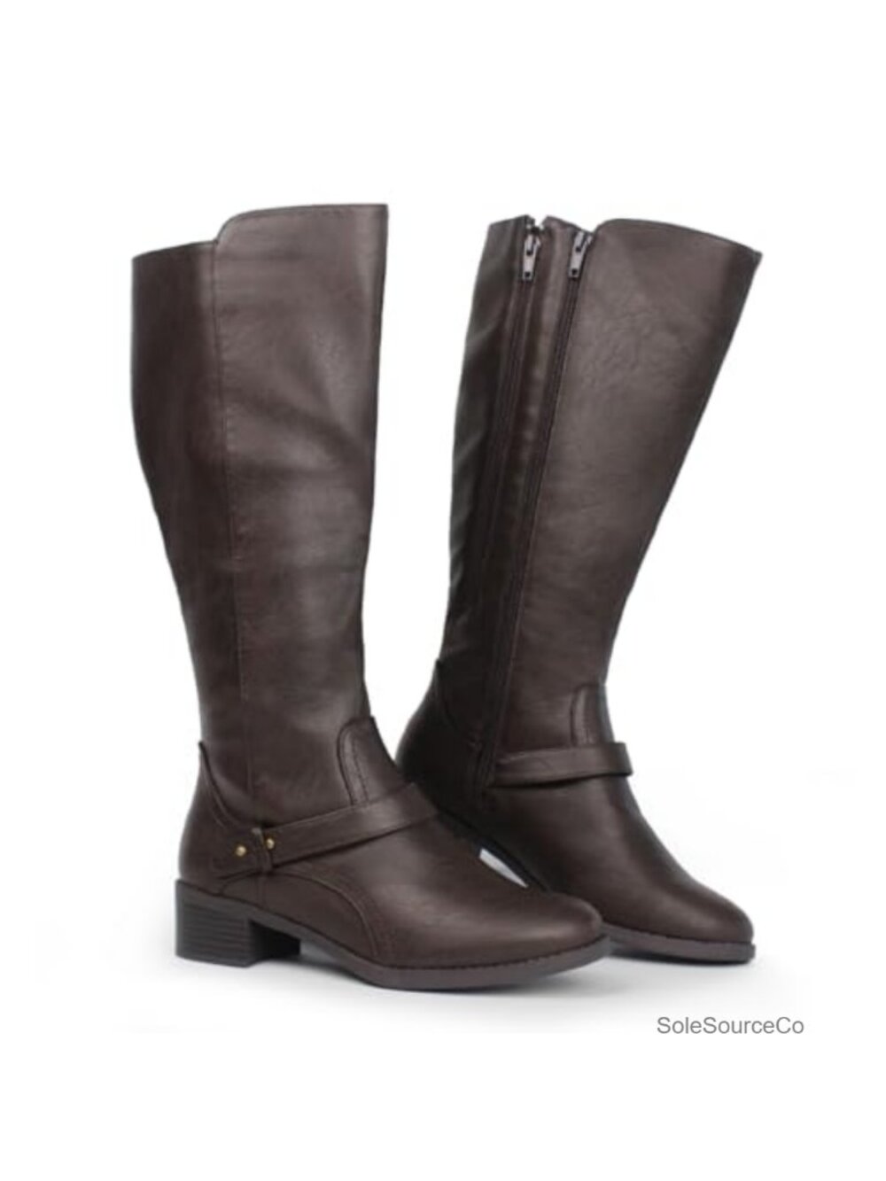 Wide Calf Knee High Riding Boots Double Zipper 1.6" Chunky Heel
